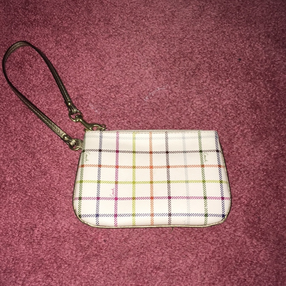 Rainbow and White Coach Patterned Wristlet
